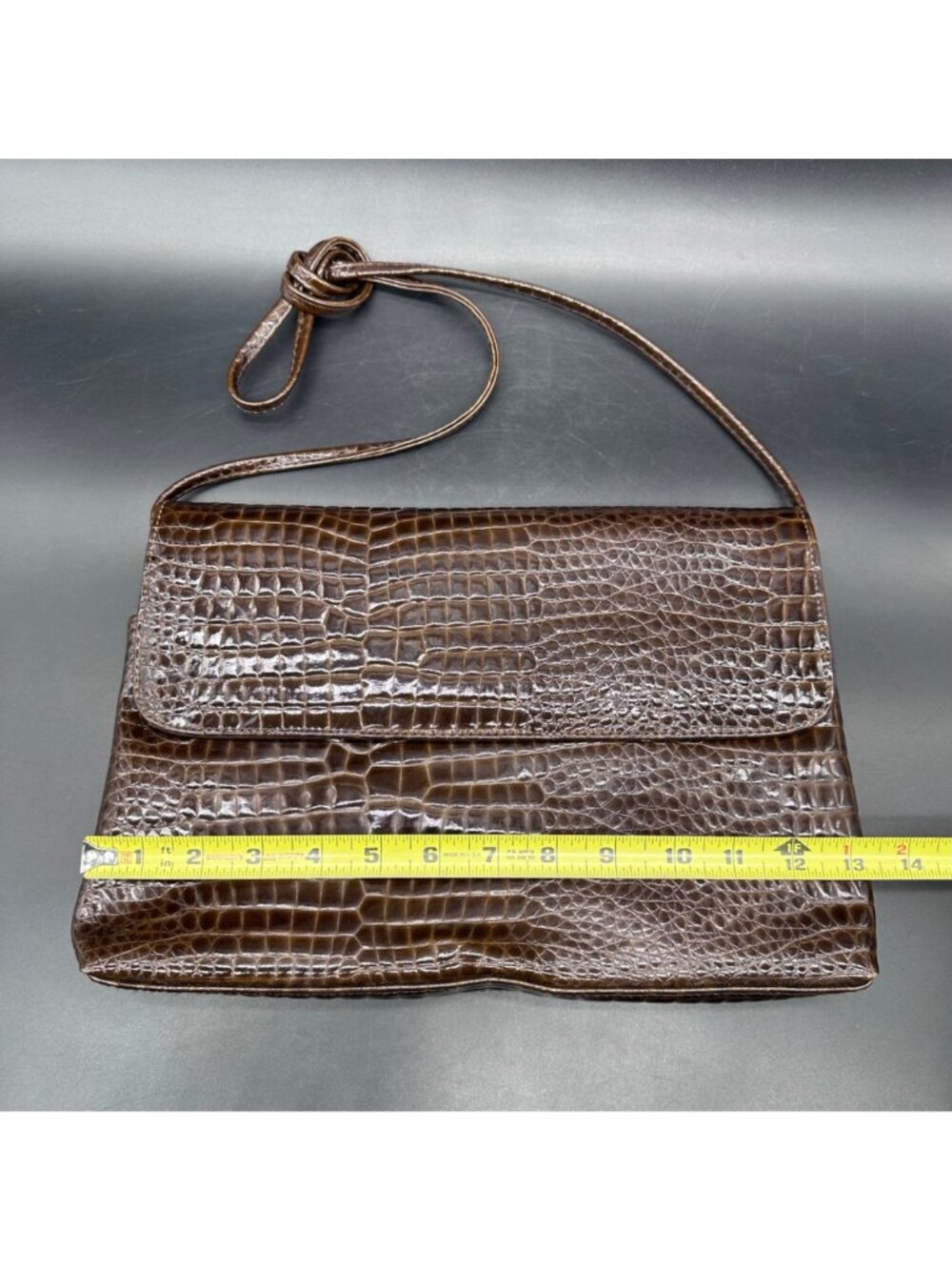 Vintage Brown Shoulder Bag Purse Faux Crocodile Retro Fashion Accessory - Picture 9 of 10